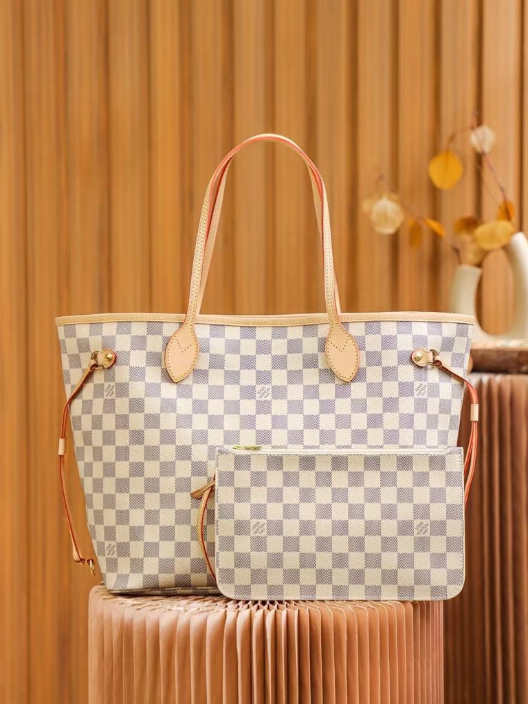 Louis Vuitton White and Blue Damier Azur Coated Canvas Neverfull MM Gold Hardware, 2021-2022