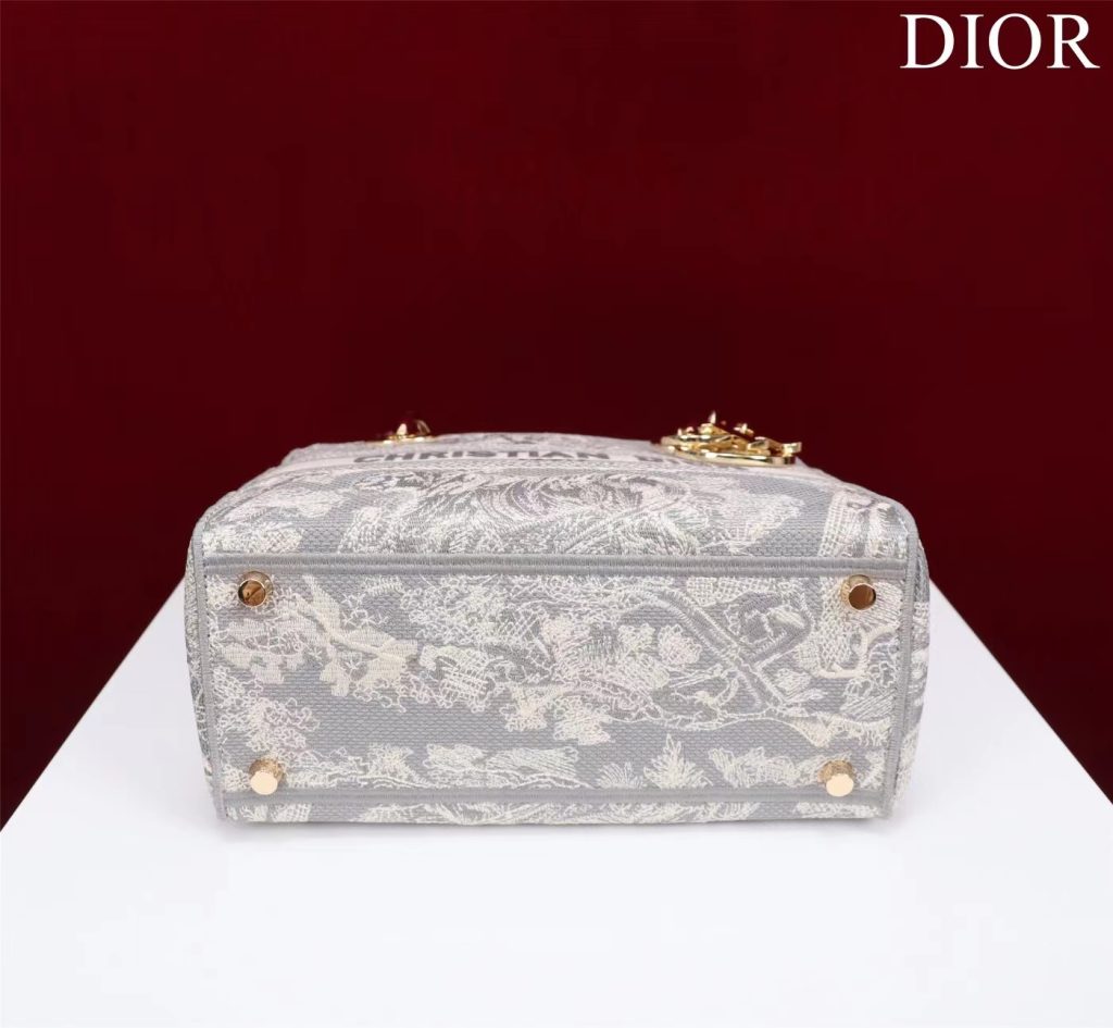 Dior Canvas Toile De Jouy Reverse Embroidered Medium Lady D-Lite Gray