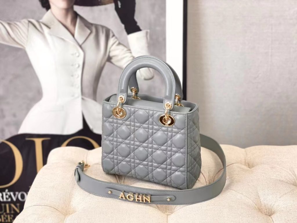 DIOR Dior Lady Dior five compartment toffee bag sheep leather rattan check pattern without shoulder strap shoulder handbag crossbody bag female models