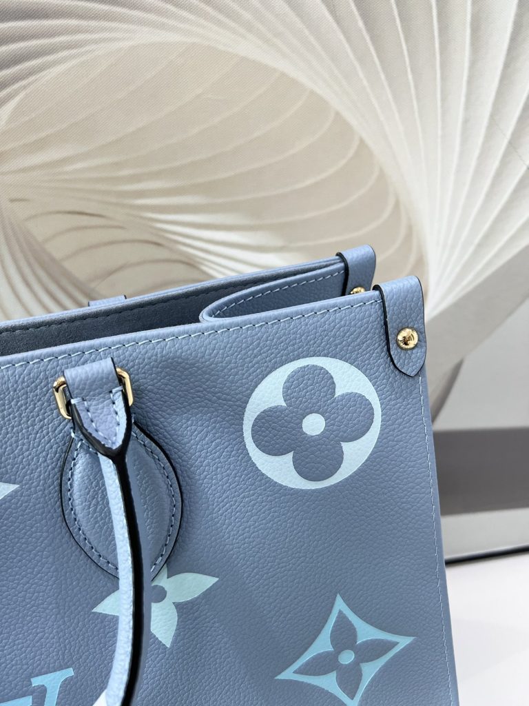 LOUIS VUITTON OnTheGo Tote Bag Calf Leather Handbag Gradient Aging Embossed Medium Women's Candy Summer Blue