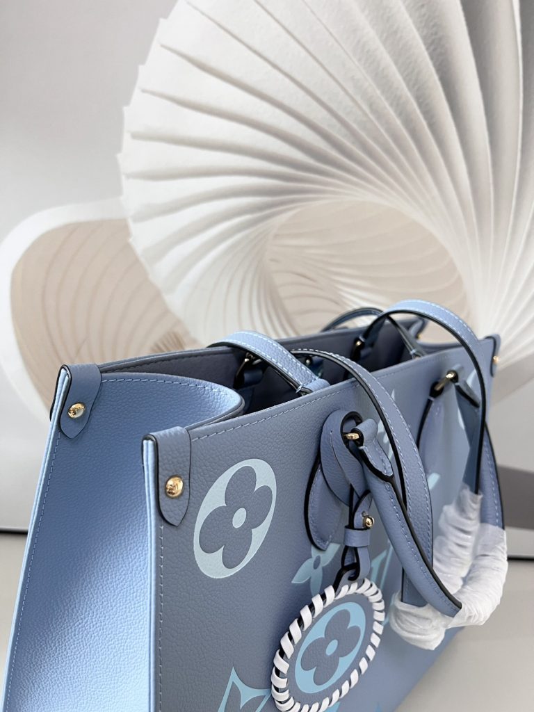 LOUIS VUITTON OnTheGo Tote Bag Calf Leather Handbag Gradient Aging Embossed Medium Women's Candy Summer Blue