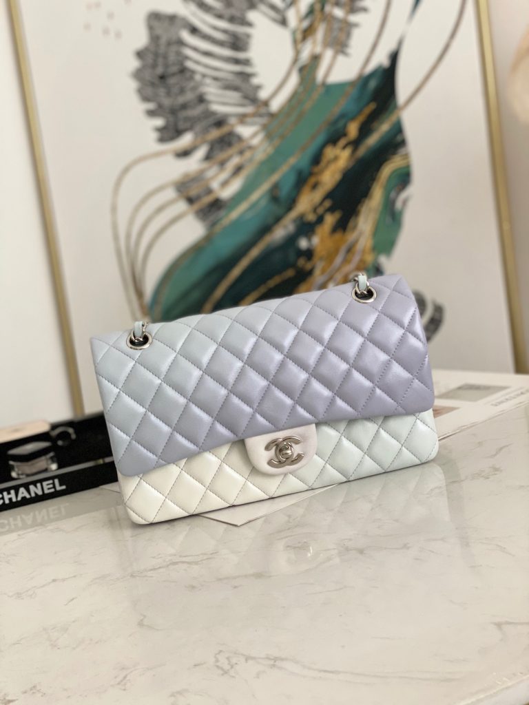 CHANEL Chanel Classic Flap-CF gradient unicorn silver buckle perforated lambskin shoulder crossbody bag medium women's gradient light blue mauve