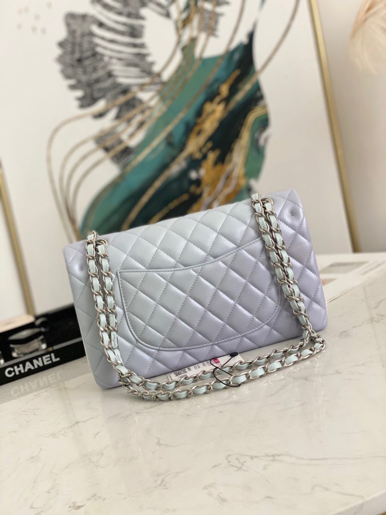 CHANEL Chanel Classic Flap-CF gradient unicorn silver buckle perforated lambskin shoulder crossbody bag medium women's gradient light blue mauve