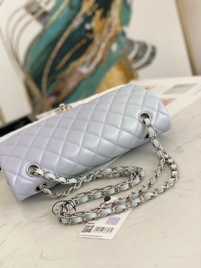 CHANEL Chanel Classic Flap-CF gradient unicorn silver buckle perforated lambskin shoulder crossbody bag medium women's gradient light blue mauve