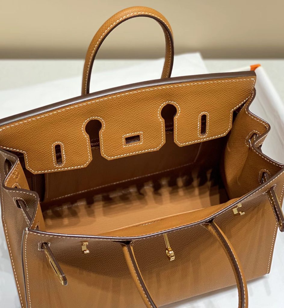 HERMES Hermès Birkin 30 Platinum Bag Gold Buckle Outer Seam Epsom Cow Leather Handbag Women's 37 Gold Gold Brown