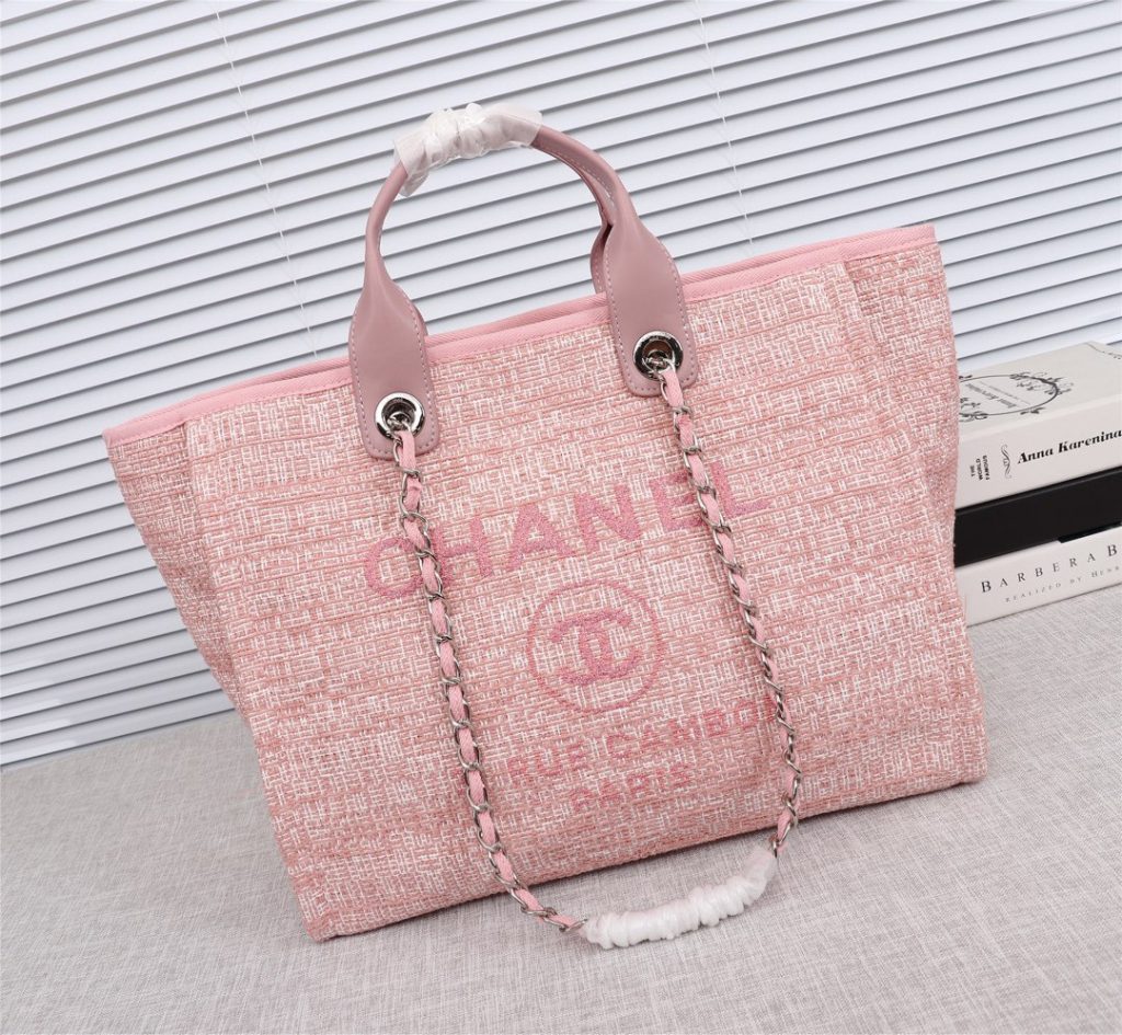 CHANEL Chanel shopping bag calfskin handle gold metal chain single shoulder crossbody handbag women's pink