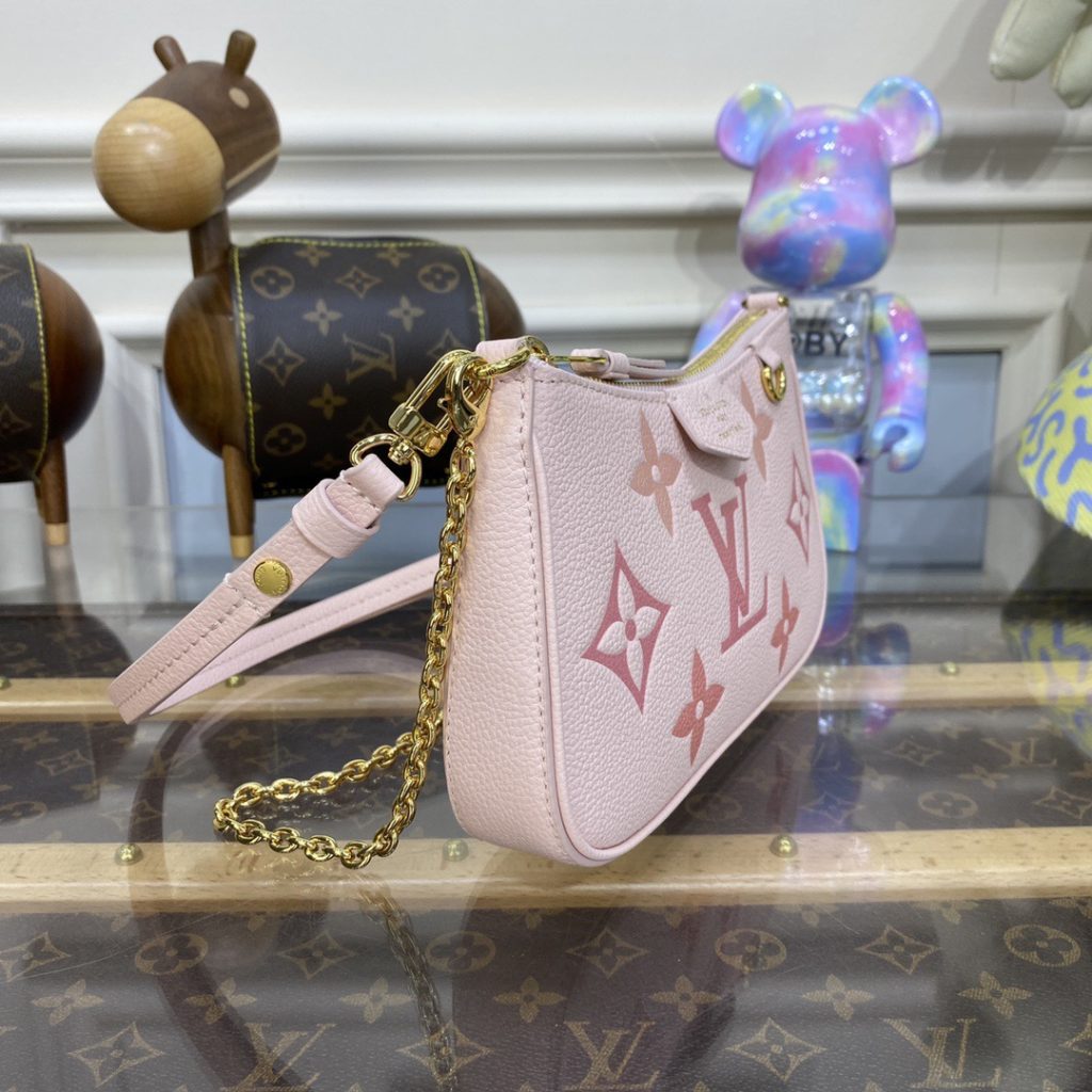 LOUIS VUITTON Easy Pouch Summer Exclusive Old Flower Embossed Cow Leather Metal Chain One Shoulder Handbag Regular Women's Gradient Cherry Blossom Pink