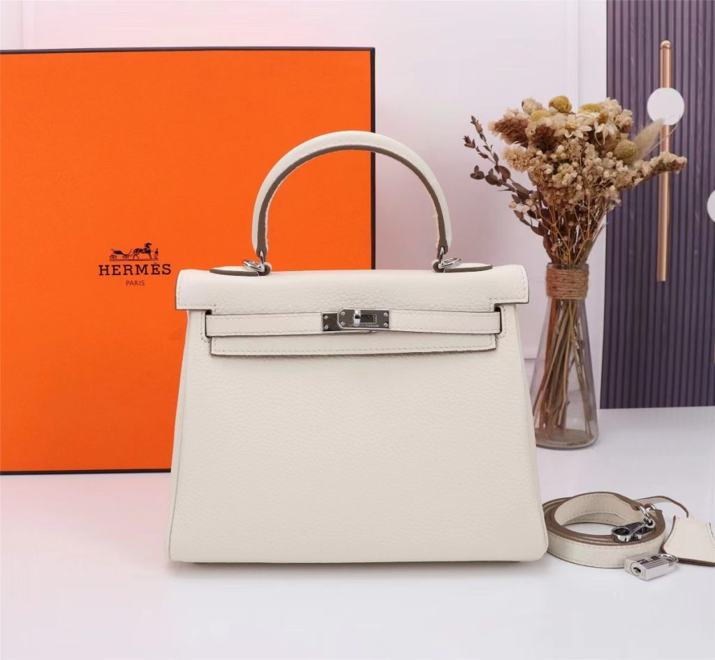 HERMES Hermès Kelly 28 Silver Buckle Epsom Cowhide Kelly bag Handbag Women's 10 Craie Milkshake White Size 28x10x22 cm