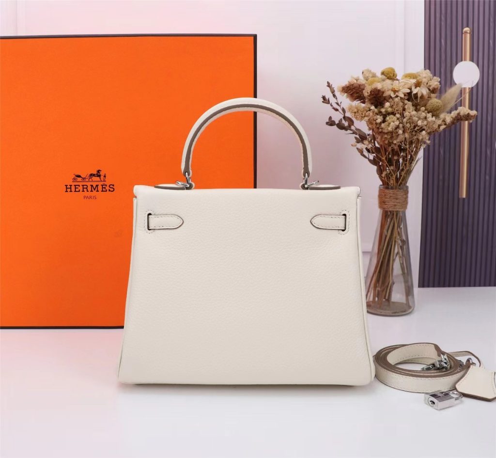 HERMES Hermès Kelly 28 Silver Buckle Epsom Cowhide Kelly bag Handbag Women's 10 Craie Milkshake White Size 28x10x22 cm