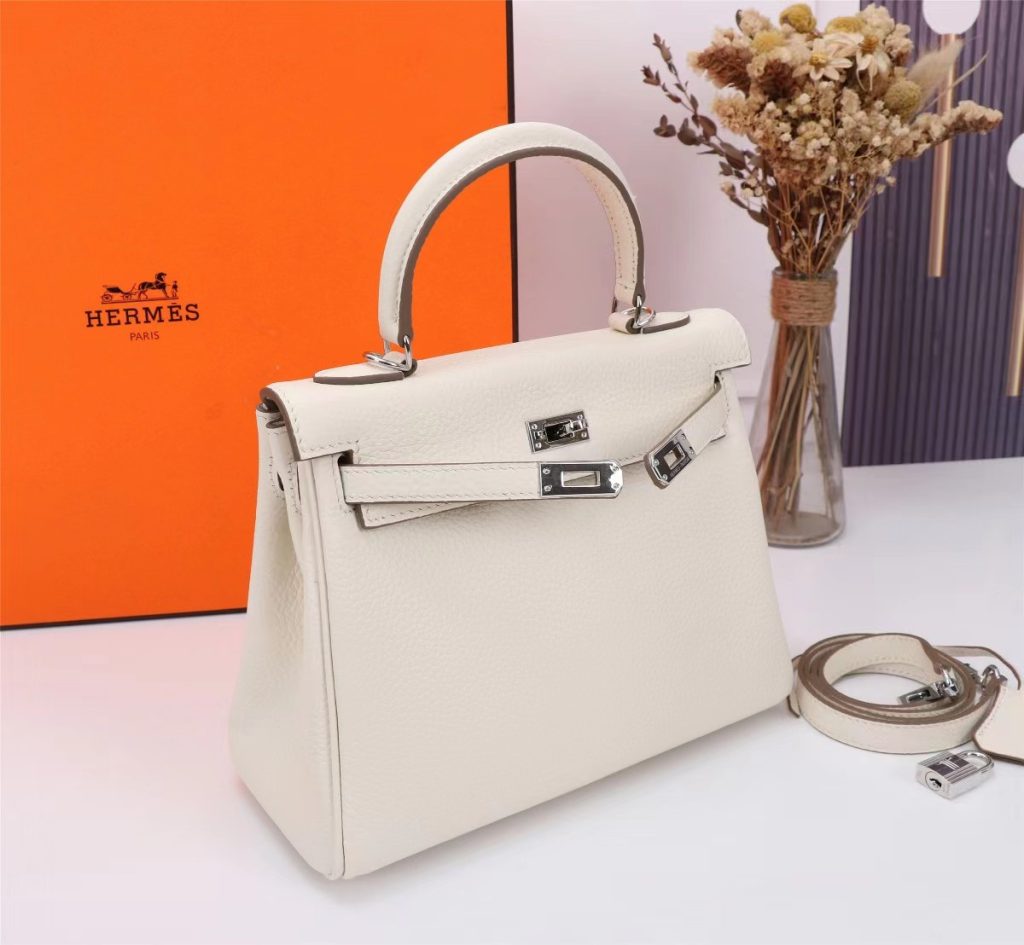 HERMES Hermès Kelly 28 Silver Buckle Epsom Cowhide Kelly bag Handbag Women's 10 Craie Milkshake White Size 28x10x22 cm