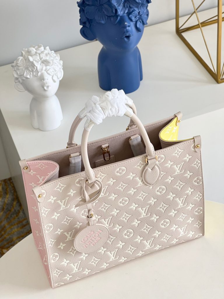 LOUIS VUITTON Ontogo Collection Classic Old Flower Imprente Cow Leather Handbag Medium Women's Pink