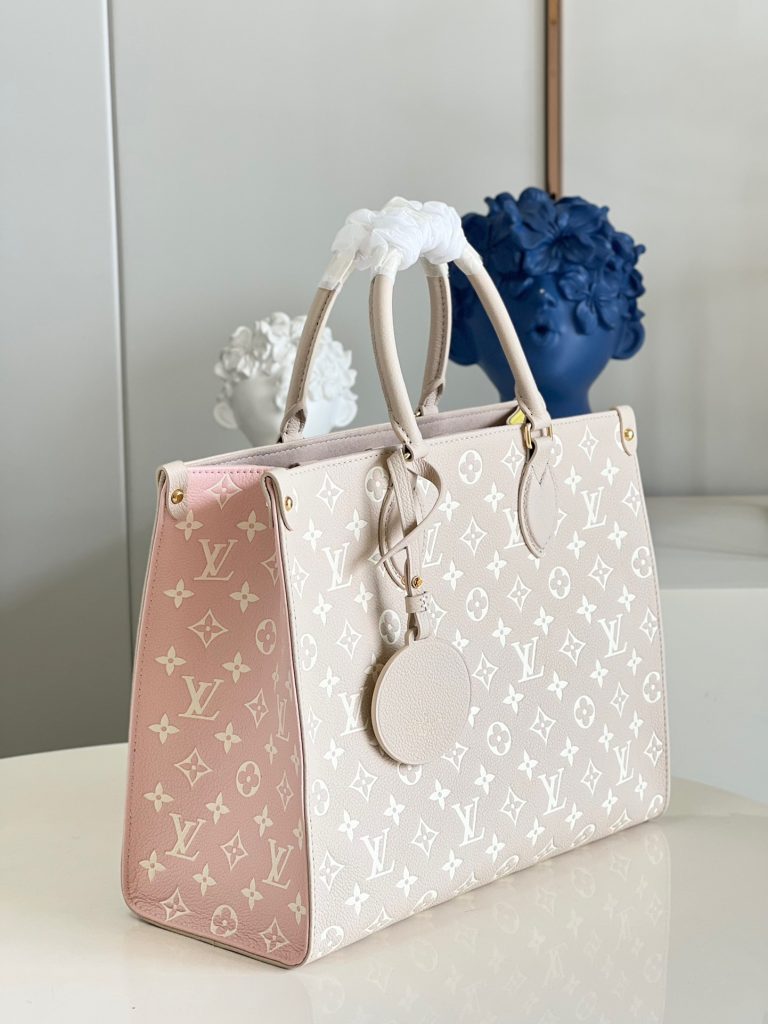 LOUIS VUITTON Ontogo Collection Classic Old Flower Imprente Cow Leather Handbag Medium Women's Pink