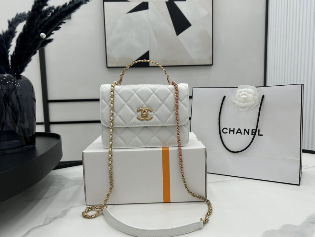 CHANEL CHANEL 23P spring and summer hollow handle glossy cowhide handbag shoulder crossbody bag women's white