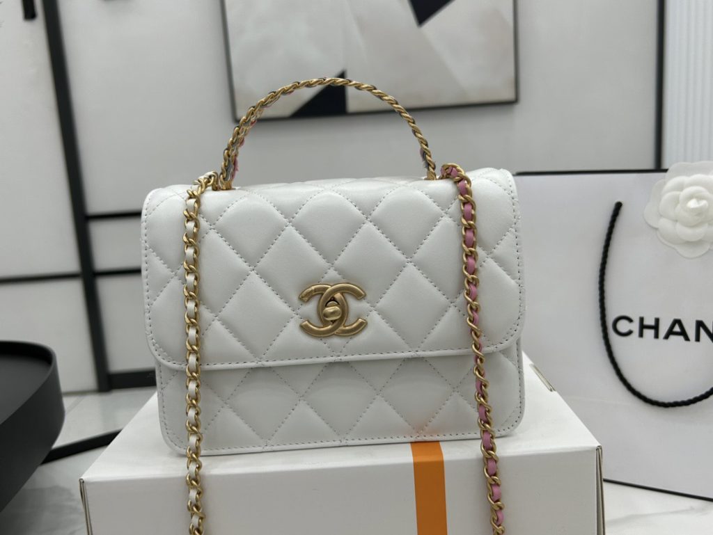 CHANEL CHANEL 23P spring and summer hollow handle glossy cowhide handbag shoulder crossbody bag women's white