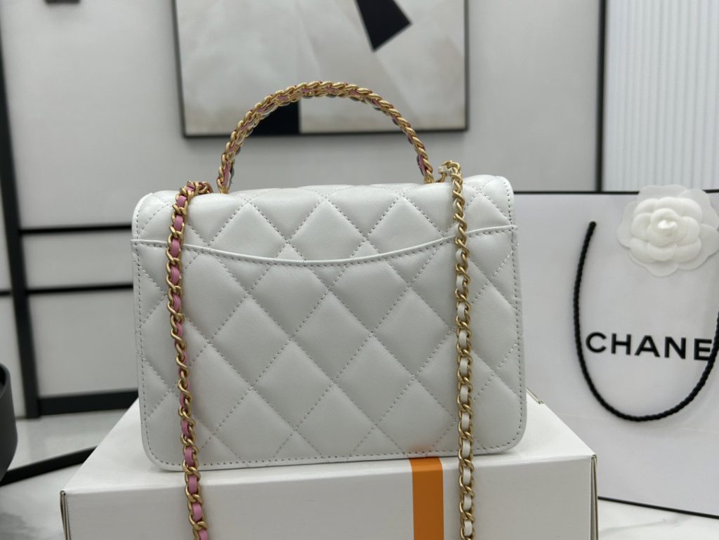 CHANEL CHANEL 23P spring and summer hollow handle glossy cowhide handbag shoulder crossbody bag women's white