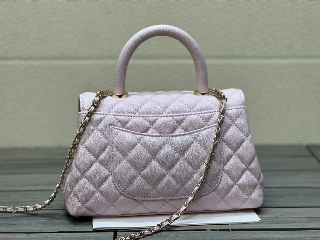 CHANEL Chanel CocO handle gold buckle handle chain embossed calfskin mouth flap bag shoulder handbag small size female models light purple