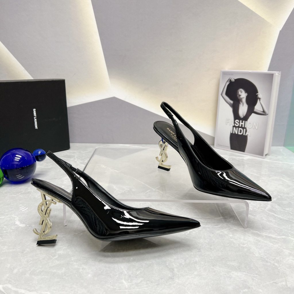 SAINT LAURENT Saint Laurent Opyum gold heeled patent leather fashion casual high heels for women black