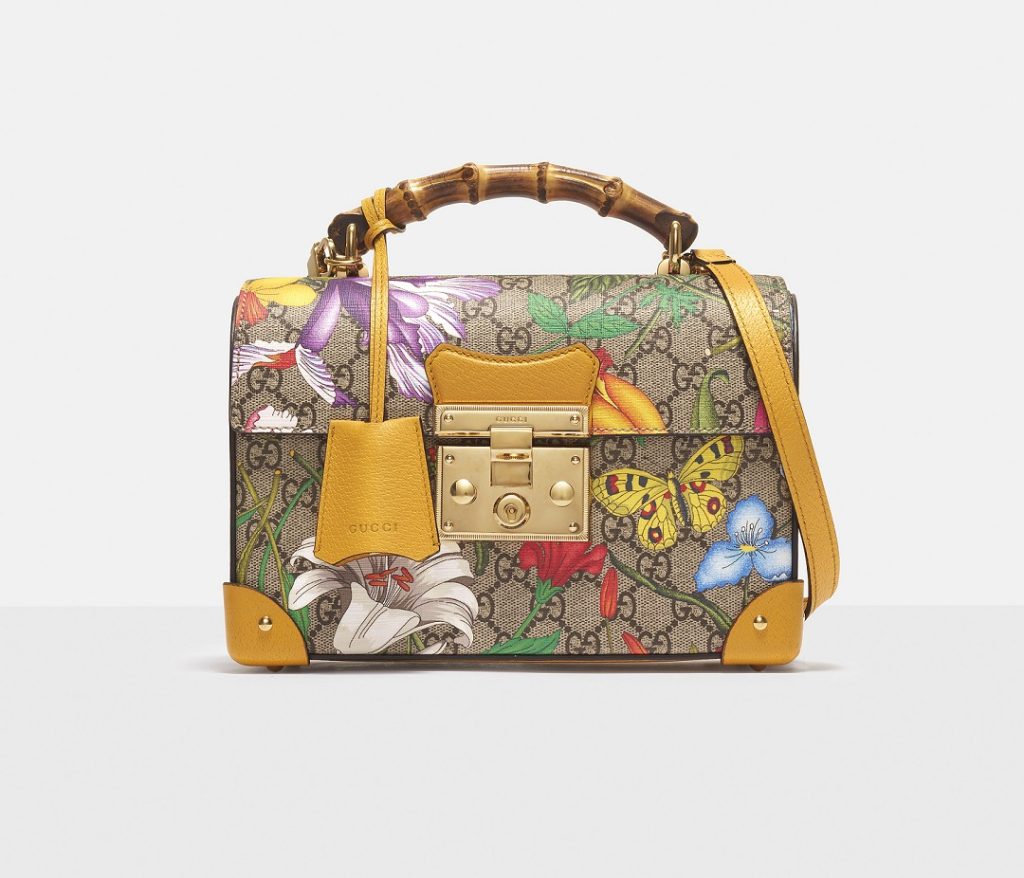 Gucci Flora Print Padlock Bamboo Bag