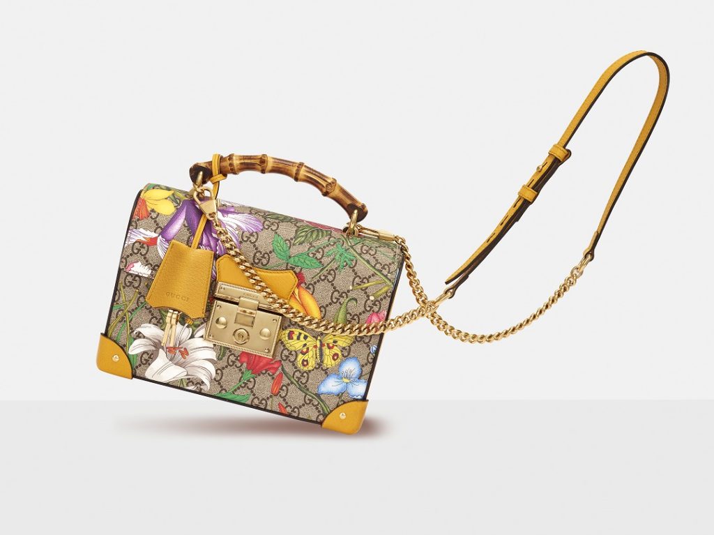 Gucci Flora Print Padlock Bamboo Bag