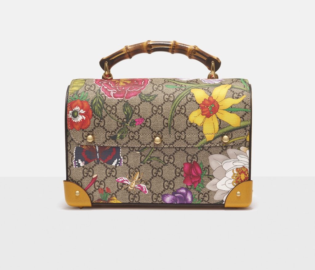 Gucci Flora Print Padlock Bamboo Bag