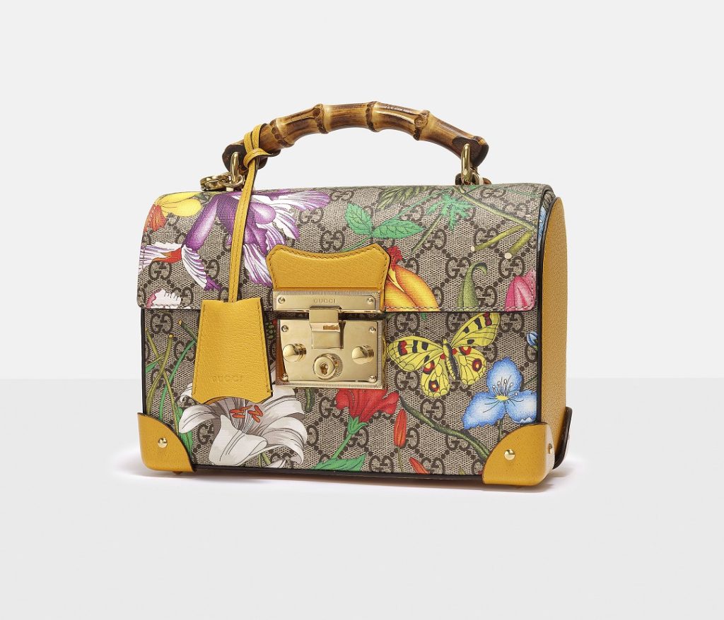 Gucci Flora Print Padlock Bamboo Bag