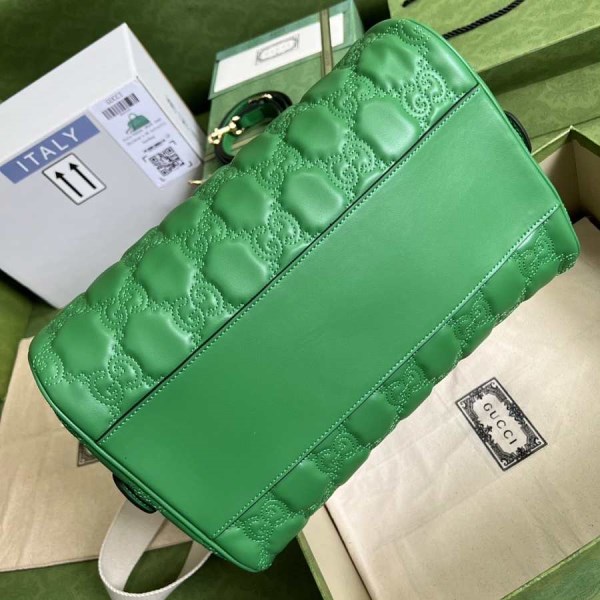 Gucci GG Matelassé Leather Medium Duffle Green Bag