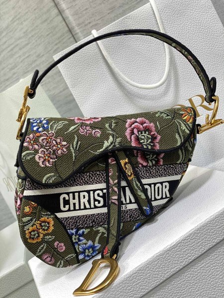 Dior Saddle Green Jardin Magique Embroidery Bag