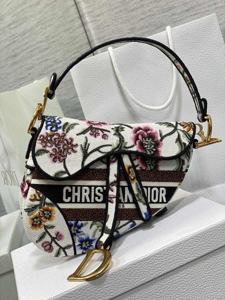 Dior Saddle White Jardin Magique Embroidery Bag