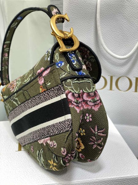 Dior Saddle Green Jardin Magique Embroidery Bag