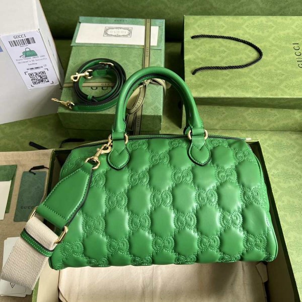 Gucci GG Matelassé Leather Medium Duffle Green Bag