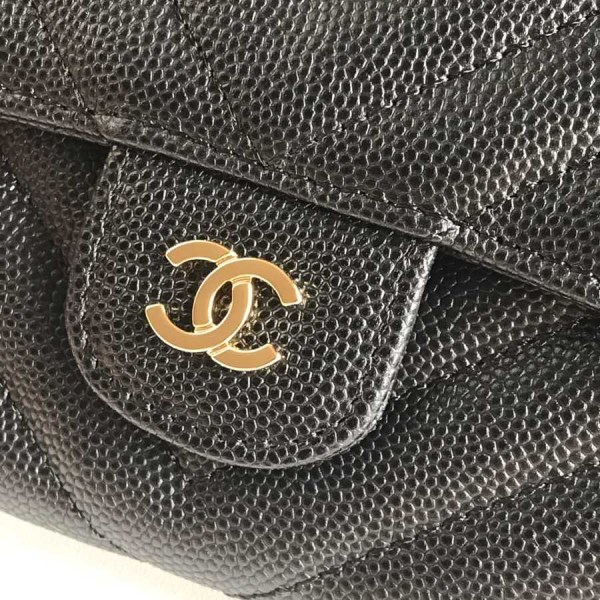 Chanel black chevron caviar gold hardware wallet