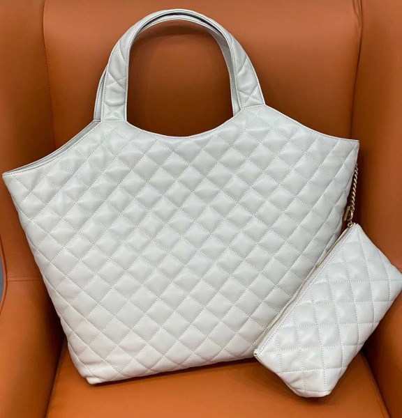 YSL Icare Maxi Shopping White Lambskin Bag